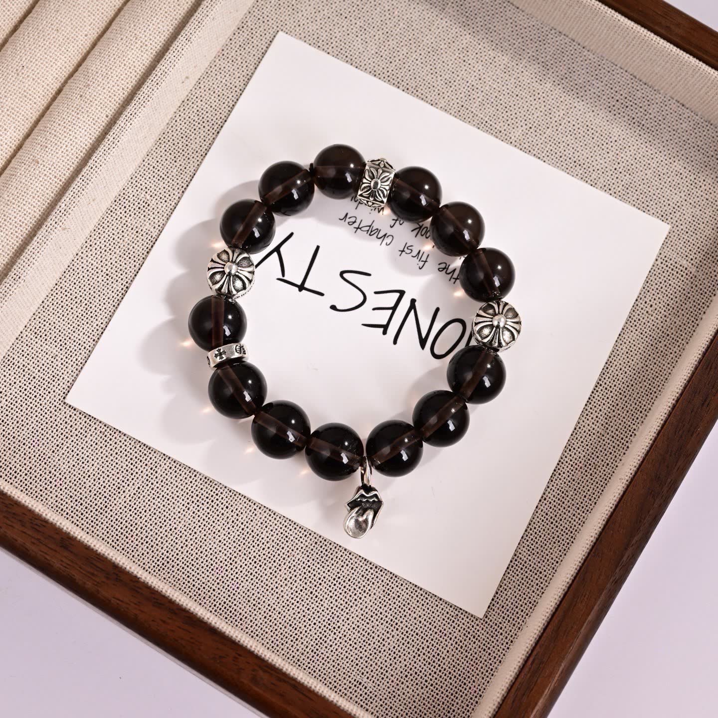Chrome Hearts ONESESTY Black Agate Bracelet with Silver Accents